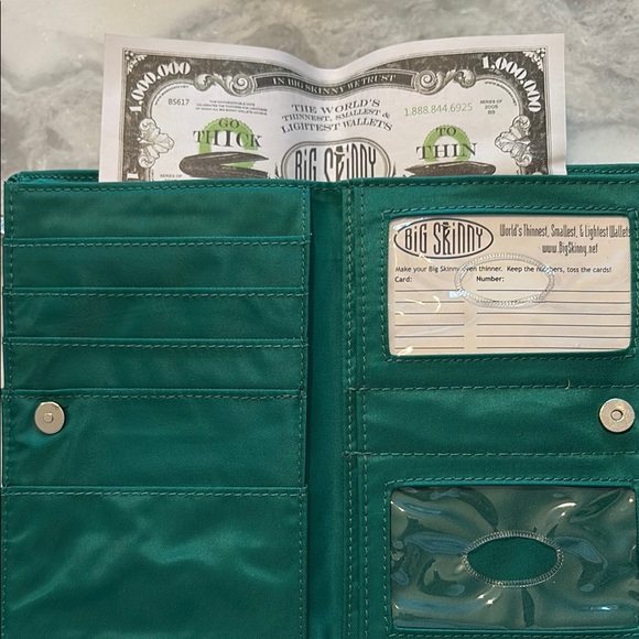 Big Skinny Teal Wallet with Zipper - Picture 8 of 11
